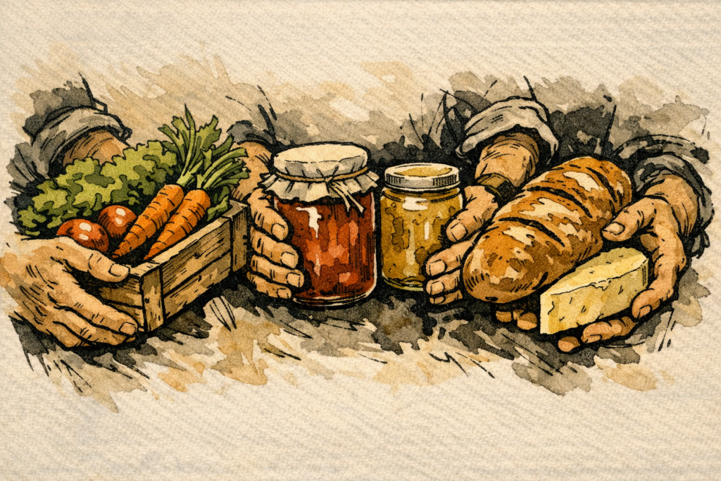 Mani che tengono prodotti locali – il manifesto di CiboNostrvm