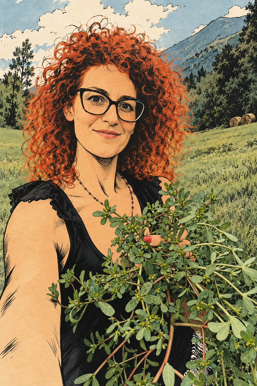 Eva Contardi mostra portulaca fresca, erba spontanea commestibile dell’orto bio